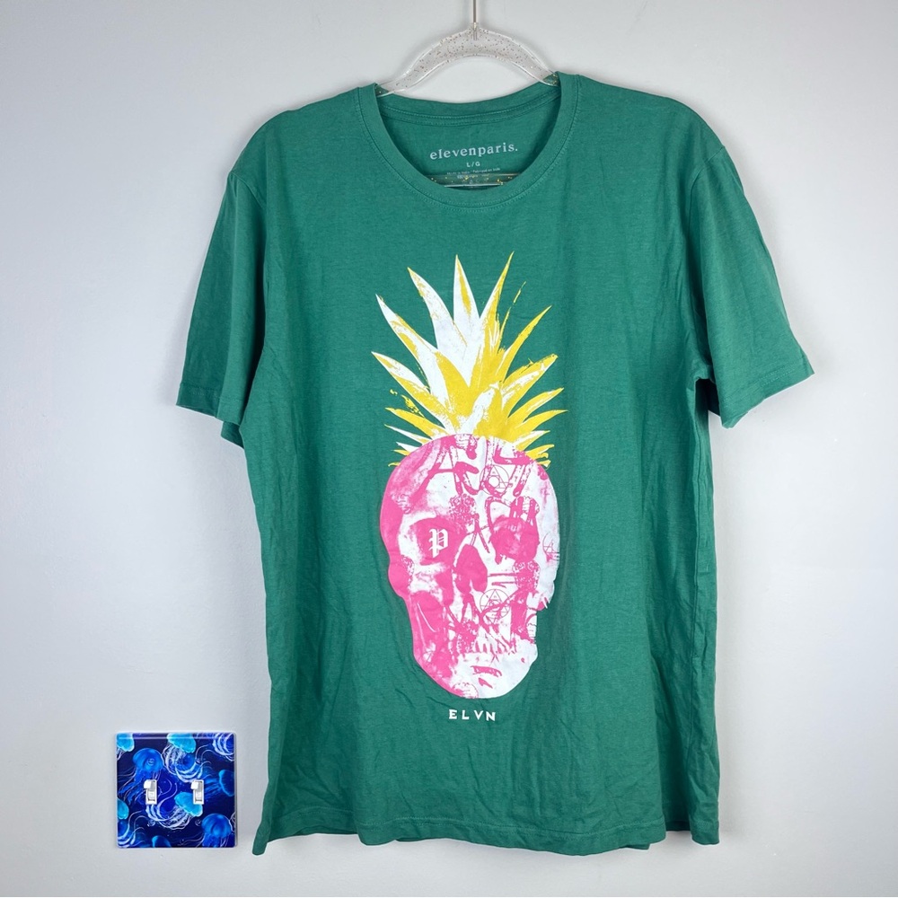 Eleven Paris Green Skull Pineapple Graphic T-Shirt Top Grunge Halloween Large